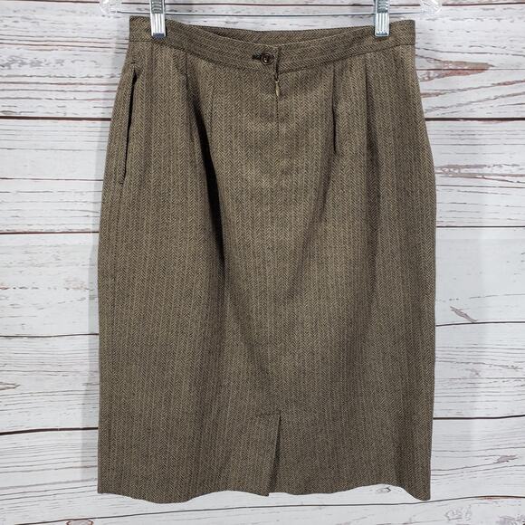 Harve Benard Women's Brown Wool Herringbone 2 Piece Top & Skirt Set Size 12 - Picture 8 of 12